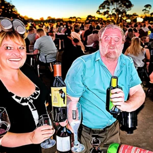 Artistic representation for Comedy In The Vines offers world - class wine and regional Australia biggest lineup of comics. **Example:** Is This Wine Night's Most Unexpected Event?