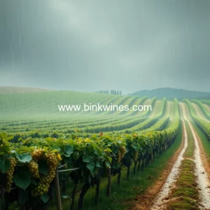 Artistic representation for France's harvest at risk: wine output cut amidst prolonged rain