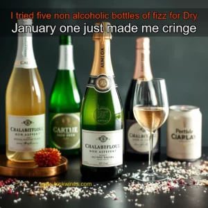 Artistic representation for I tried five non alcoholic bottles of fizz for Dry January one just made me cringe