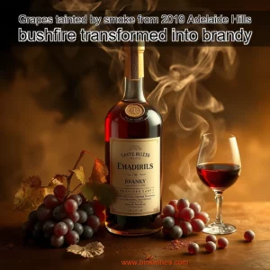 Artistic representation for Grapes tainted by smoke from 2019 Adelaide Hills bushfire transformed into brandy
