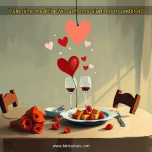 Artistic representation for Valentine meal for two at home starts from under 40