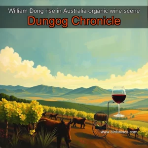 Artistic representation for William Dong rise in Australia organic wine scene Dungog Chronicle