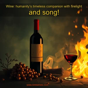 Artistic representation for Wine: humanity's timeless companion with firelight and song!