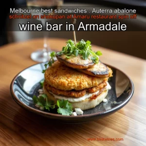 Artistic representation for Melbourne best sandwiches : Auterra abalone schnitzel on shokupan at Amaru restaurant spin off wine bar in Armadale