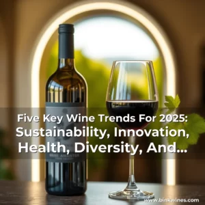 Artistic representation for Five Key Wine Trends For 2025: Sustainability, Innovation, Health, Diversity, And Technology.